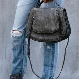 Faux leather charcoal gray saddlebag